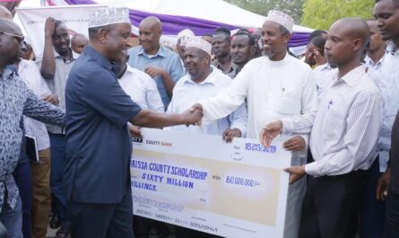 Governor Ali Bunow Korane launching Garissa County Scholarship Fund at Garissa Library, supporting 2,243 students.
